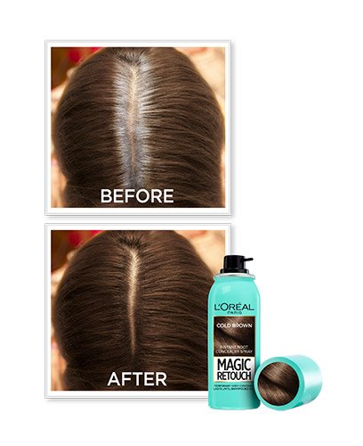 L'Oréal Paris Barva na vlasy MAGIC RETOUCH SPRAY PŘED A PO STUDENÁ HNĚDÁ
